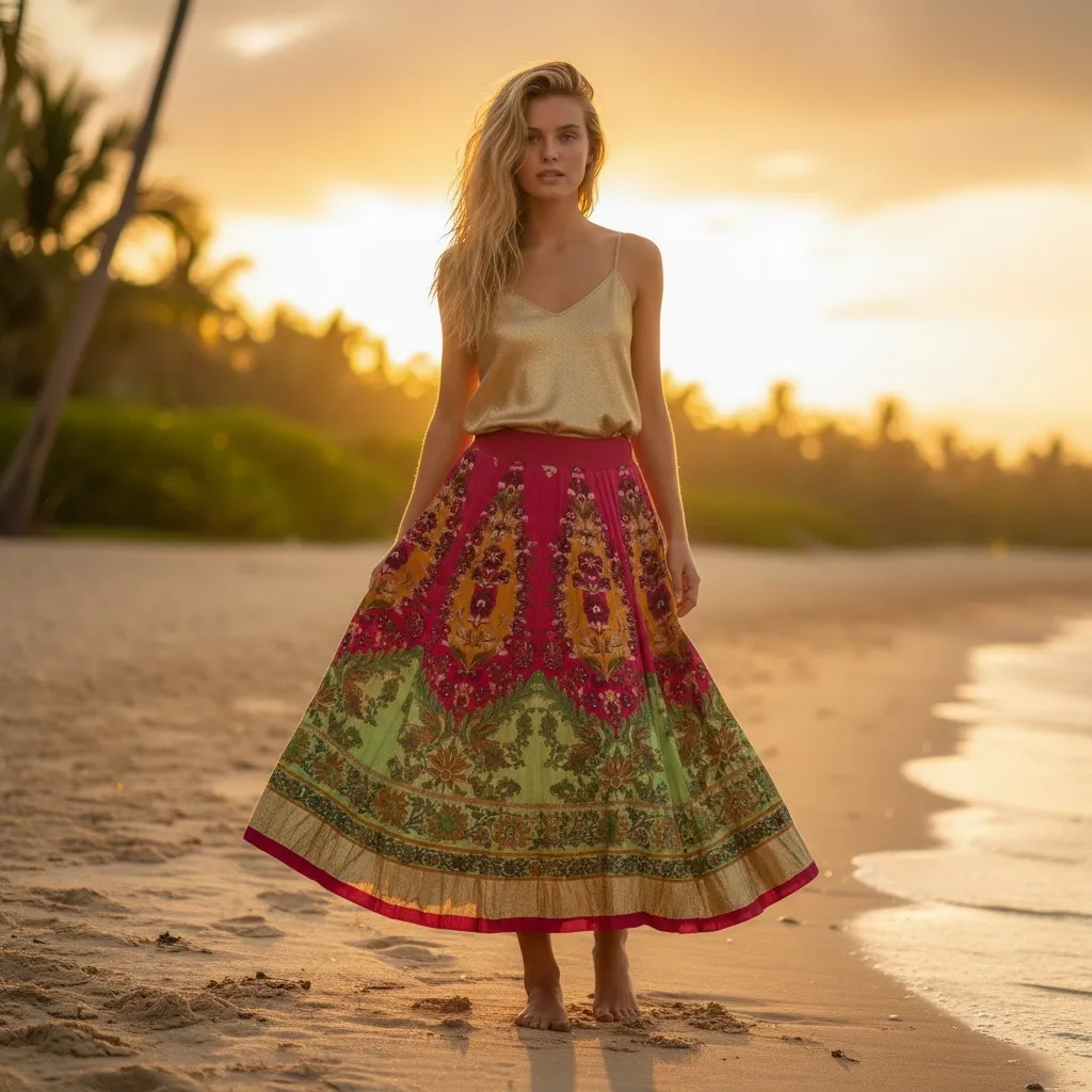 Soft Surroundings Bohemian Exotic Alfonso Del Mar Long Maxi Skirt Size Large - Image 5