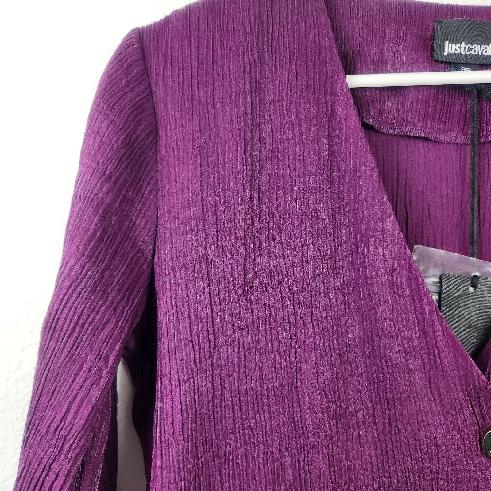 Just Cavalli Purple Dress V Neck Long Sleeve Crepe Size 38 Italian US XS NWT - Image 2