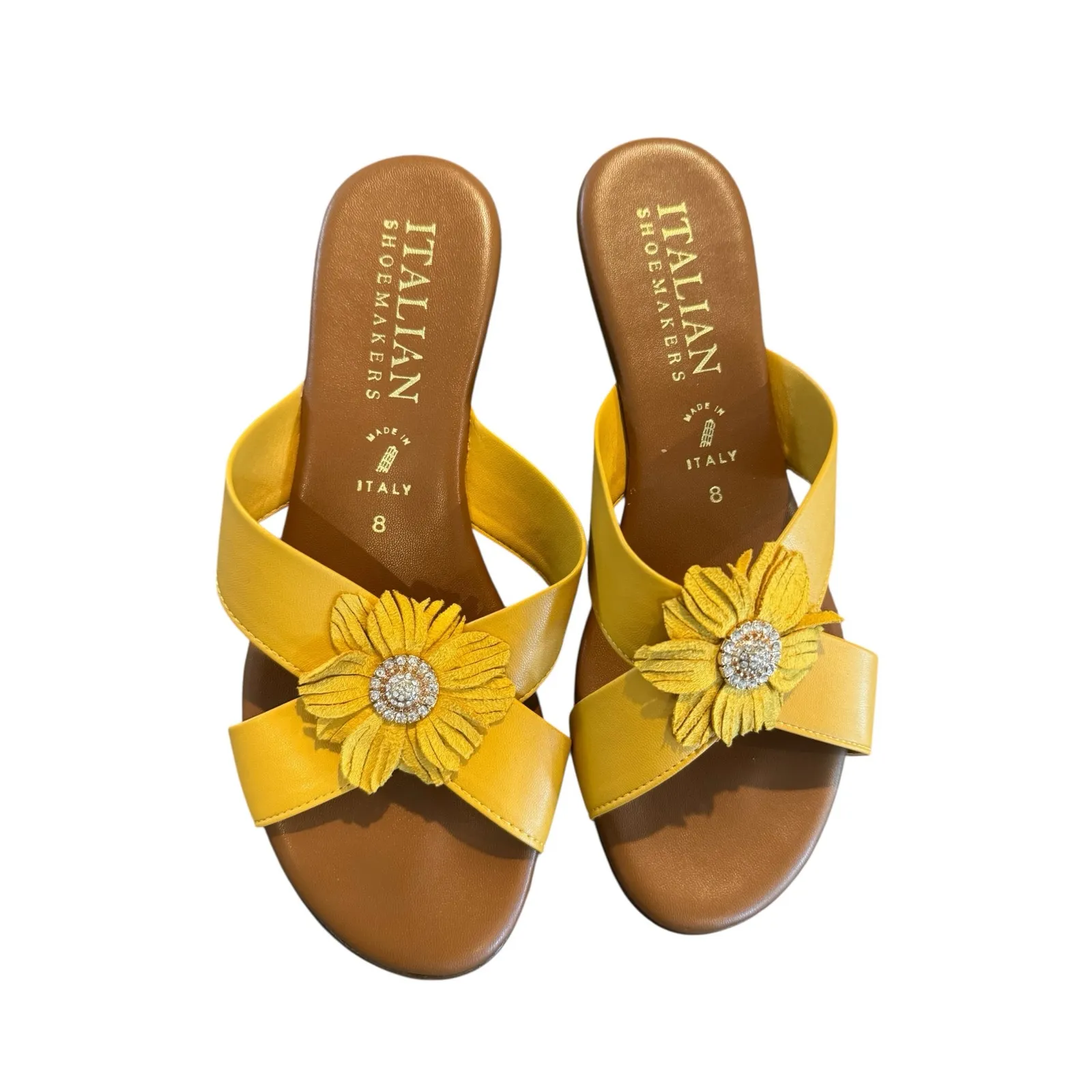Italian Shoemakers Yellow Flower Leather Sandals Women’s Size 8 - Image 2