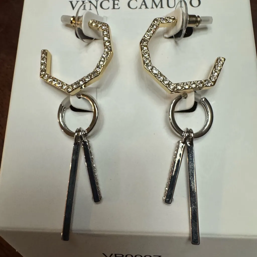 Vince Camuto Gold Hexagon Crystal stones and Geometric bars with crystal  2 pair - Image 10