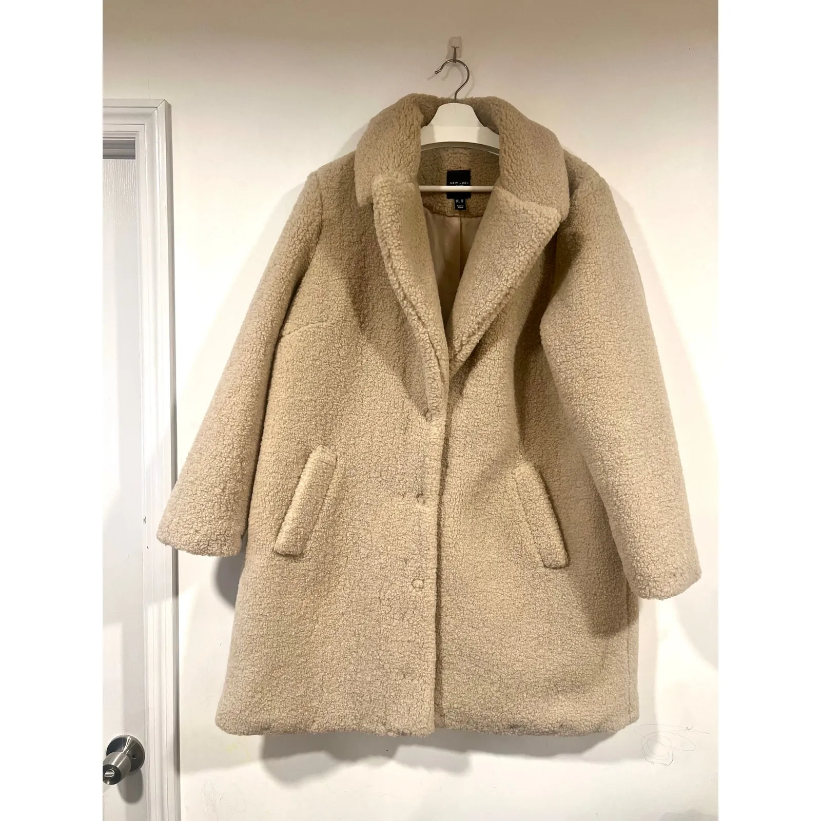 New Look Curves Camel Cozy Teddy Sherpa Long Coat Plus Size 16 Winter Beige - Image 4