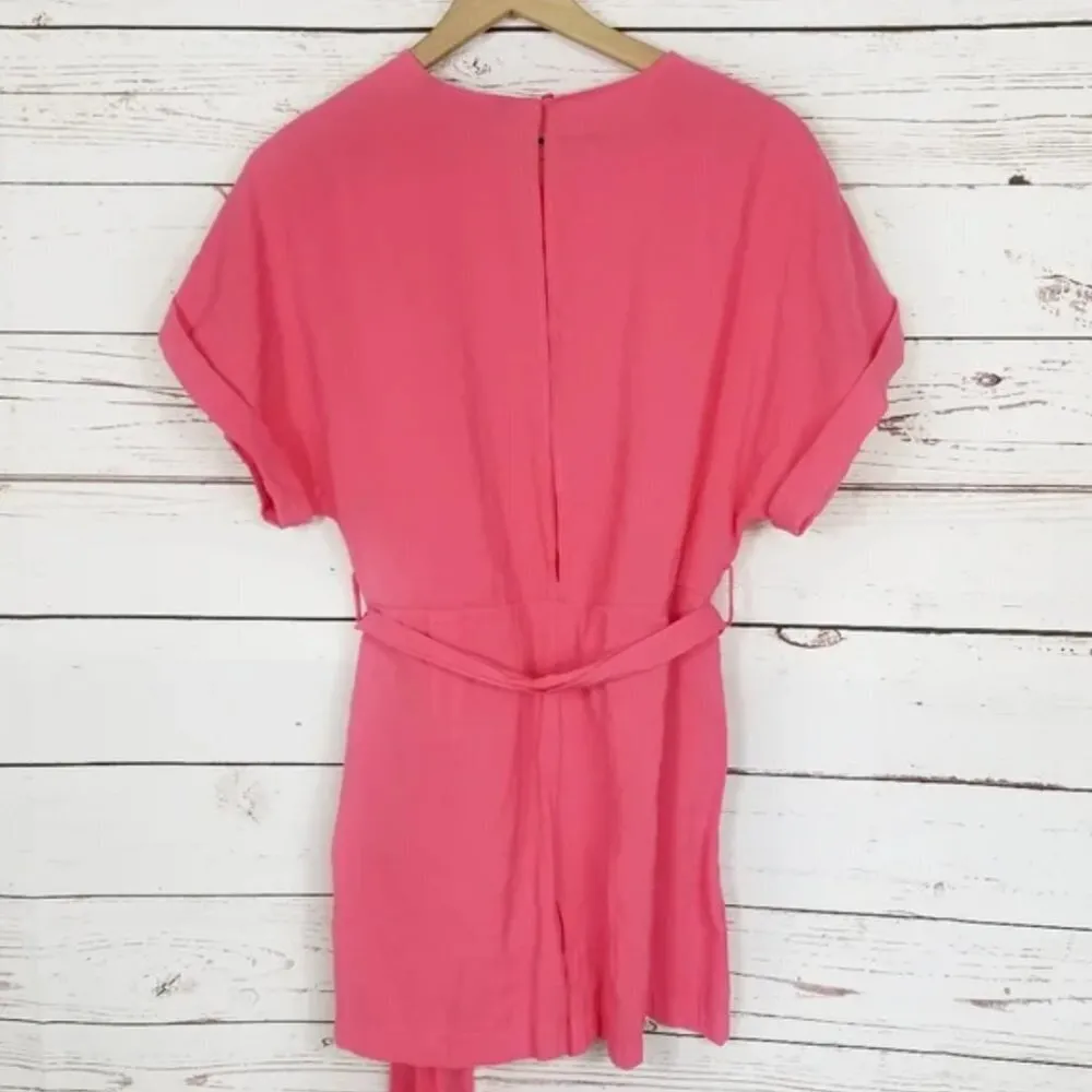Zara Belted Short Romper XXL Barbie Hot Pink Open Back Pockets Modal Cuffed - Image 8