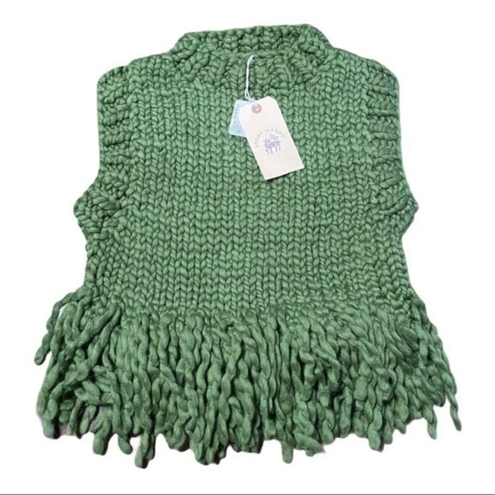 Rare Free People X Loopy Mango Merino Wool Fringe Vest One Size - Image 2