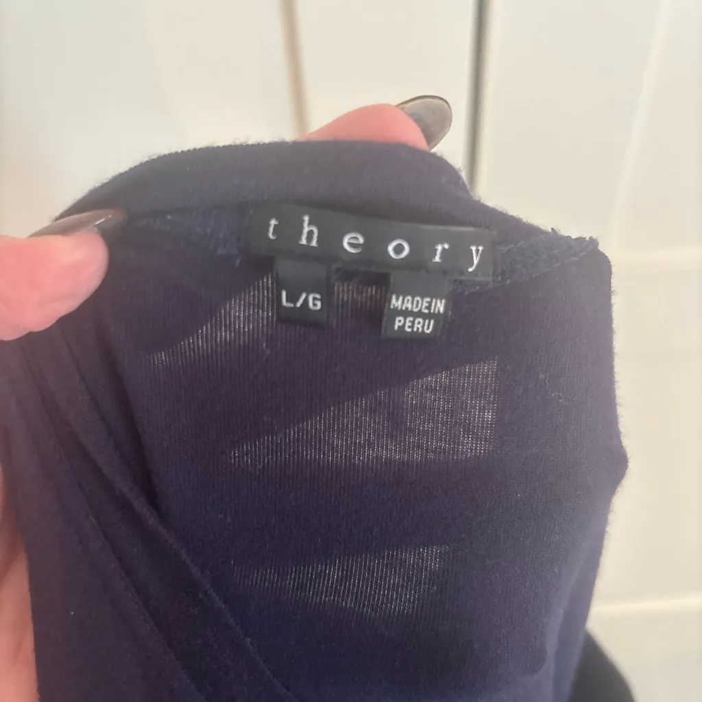 Theory navy blue size large stretch T-shirt dress casual chic minimalist - Image 3