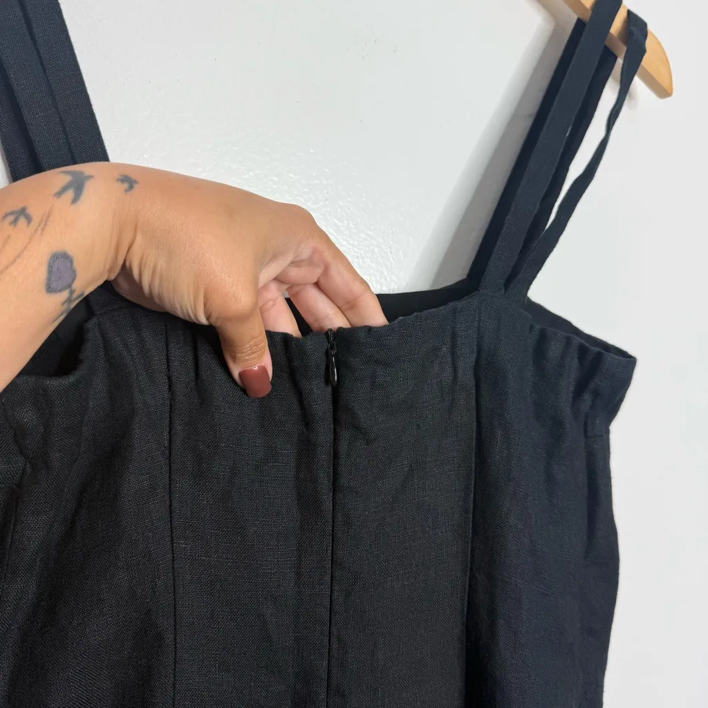 NWT Massimo Dutti 100% Linen Double Strap Jumpsuit w/ Pockets Black Size Small - Image 7
