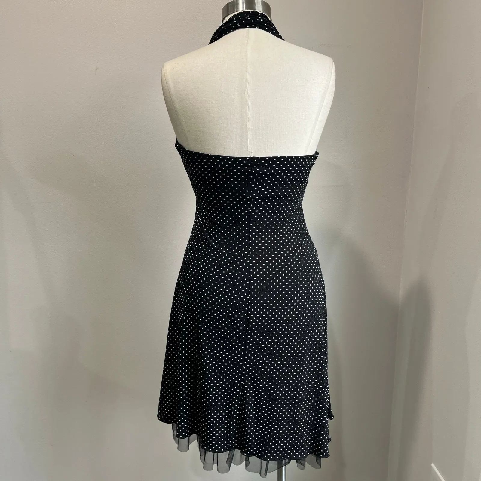 Y2K Vintage My Michelle Polka Dot Halter Dress Fit Flare Mini Size S - Image 3