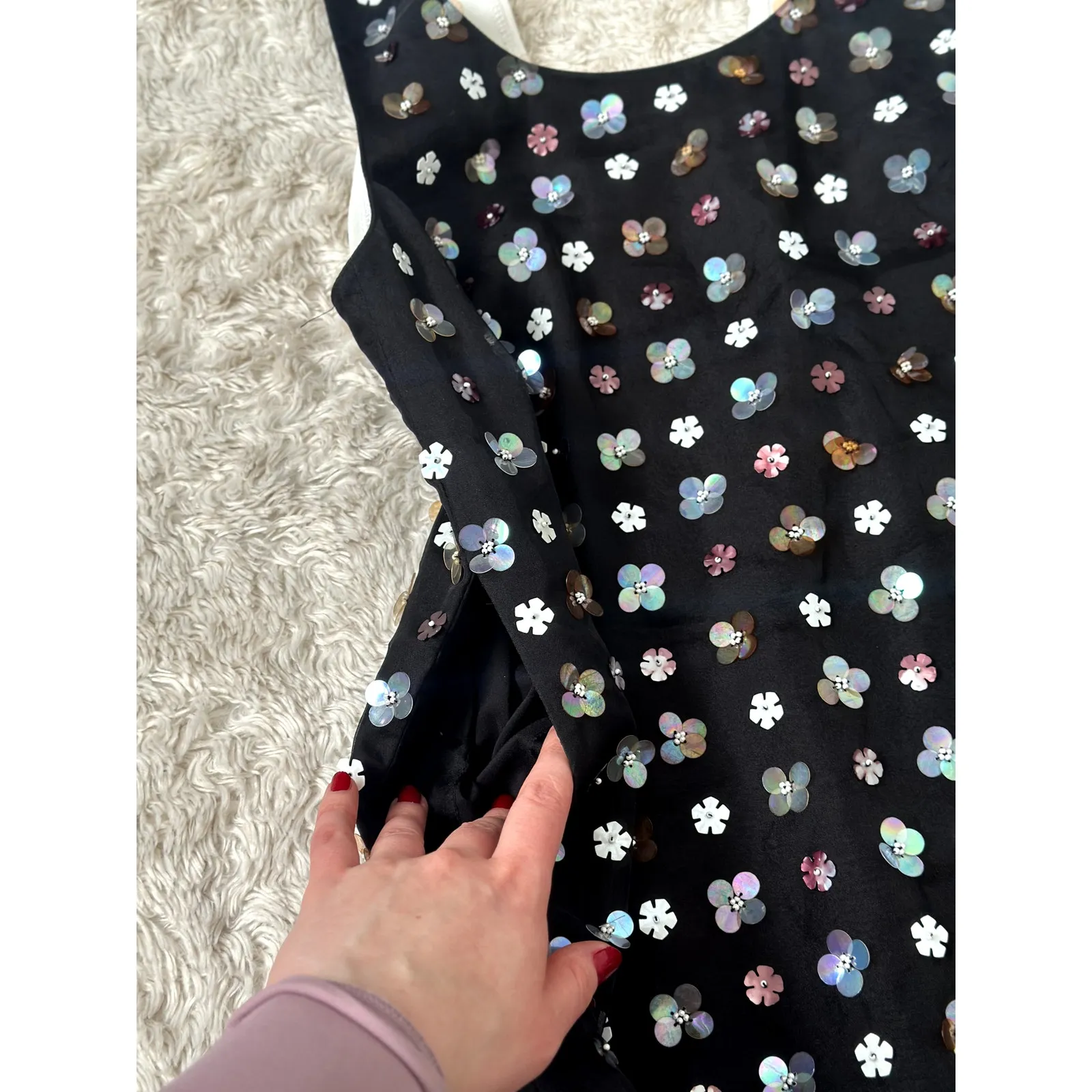 Sachin & Babi XS Black Beaded Sequin Mini Dress Floral Lace Sequined Multicolor - Image 3