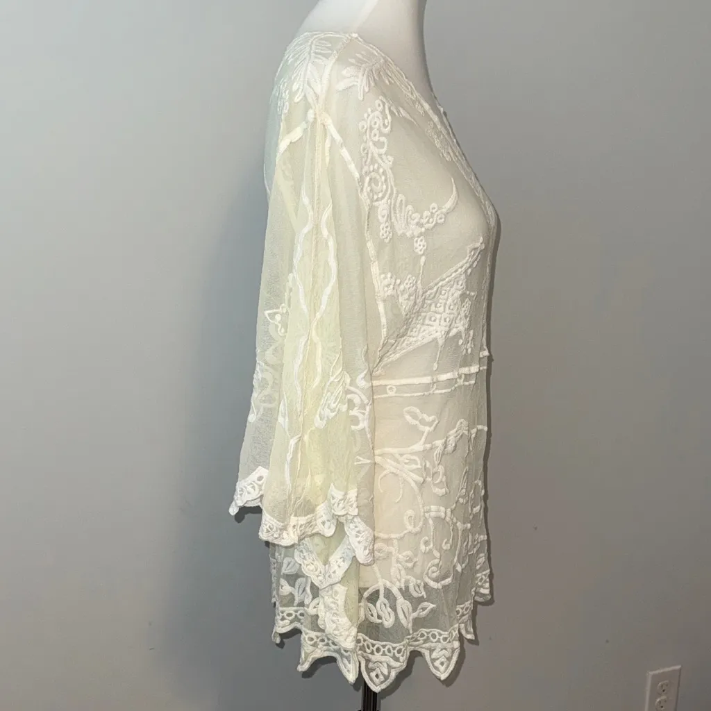 Cupshe White Boho Lace Sheer Cotton Beach Coverup Top NWT Womens Small - Image 6