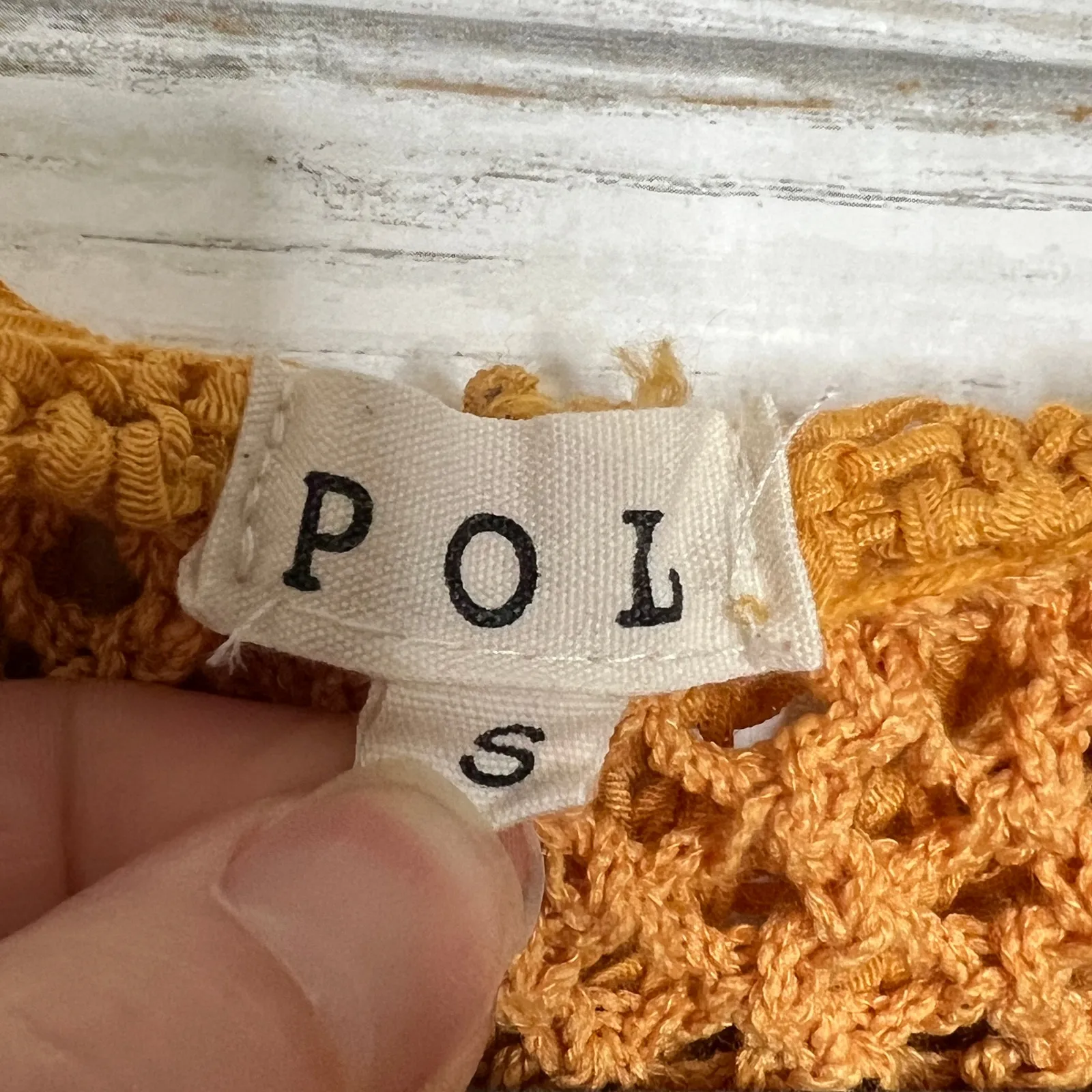 POL Boho Crochet Hoodie Sweater Small Mustard Open Knit Pullover Pocket - Image 4