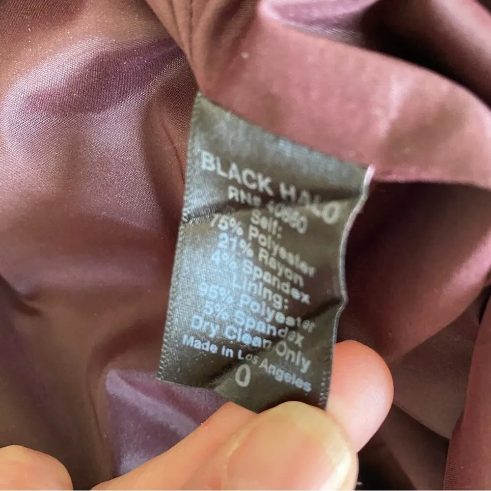 Black Halo Deep Burgundy De Vries Bow Dress Cap Sleeve Fitted size 0 - Image 6