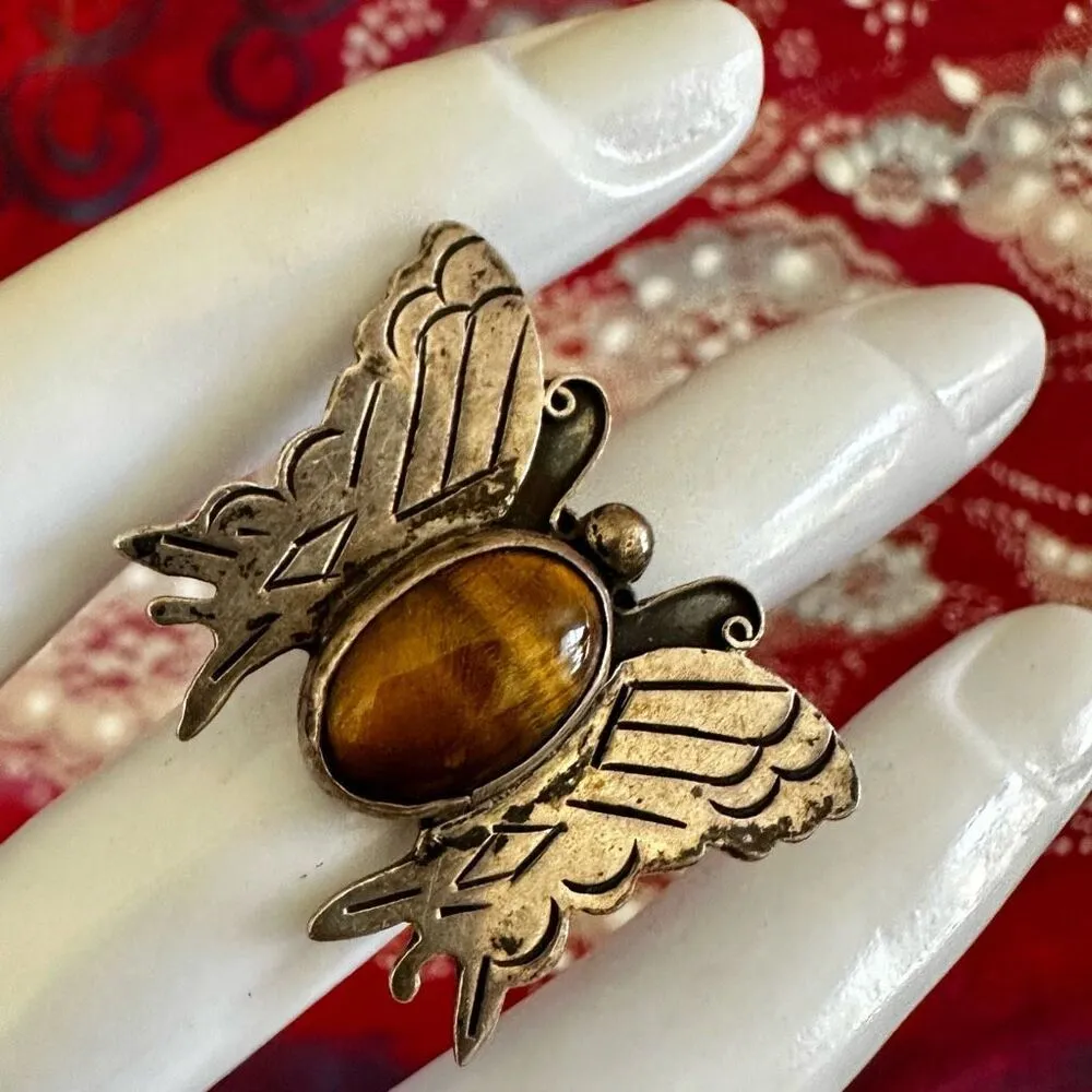 Vintage Taxco Sterling Silver Butterfly Ring w/ Tiger’s Eye – Signed JSS - Image 8