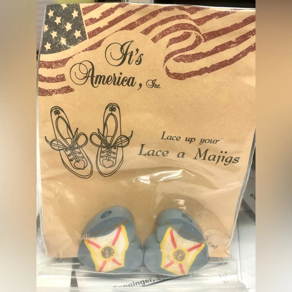 Vintage Handmade Wood State of Florida Flag Lace-A-Majigs for Shoe Laces - New - Image 4
