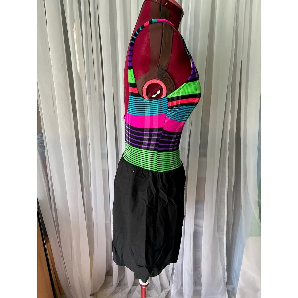swimsuit one piece striped Vintage 1990s shorts hot pink blue green Size 12 - Image 8