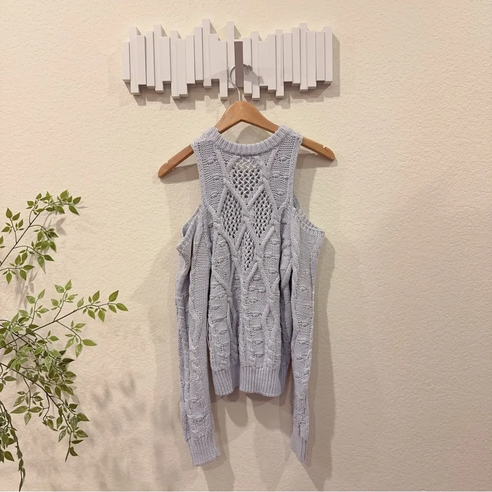 ASTR Mar Vista Cable Knit Cold Shoulder Sweater Top in Light Blue Size Small NWT - Image 6
