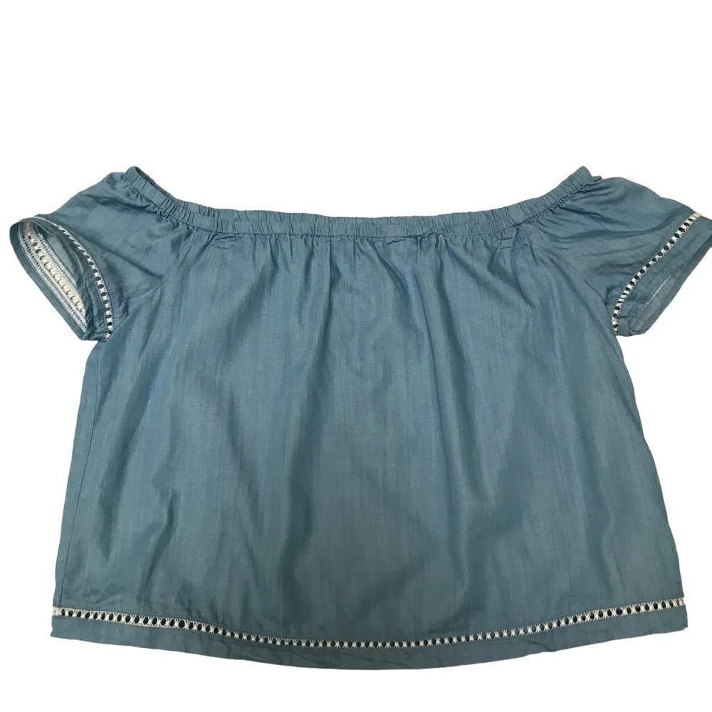 Bebe chambray off the shoulder boxy fit top L - Image 5