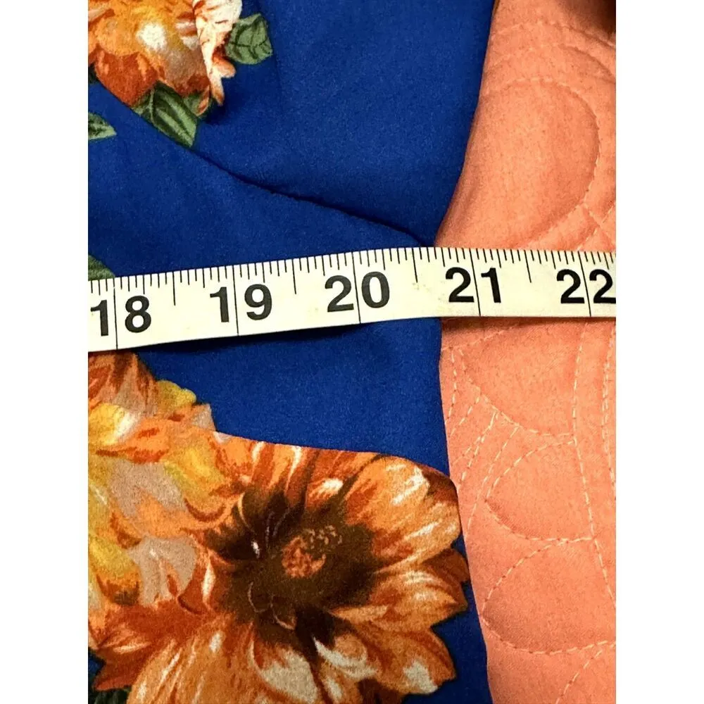 GIBSON LATIMER Women’s Shift Dress Size L  Blue Orange Floral Smocked Cuff Lined - Image 8