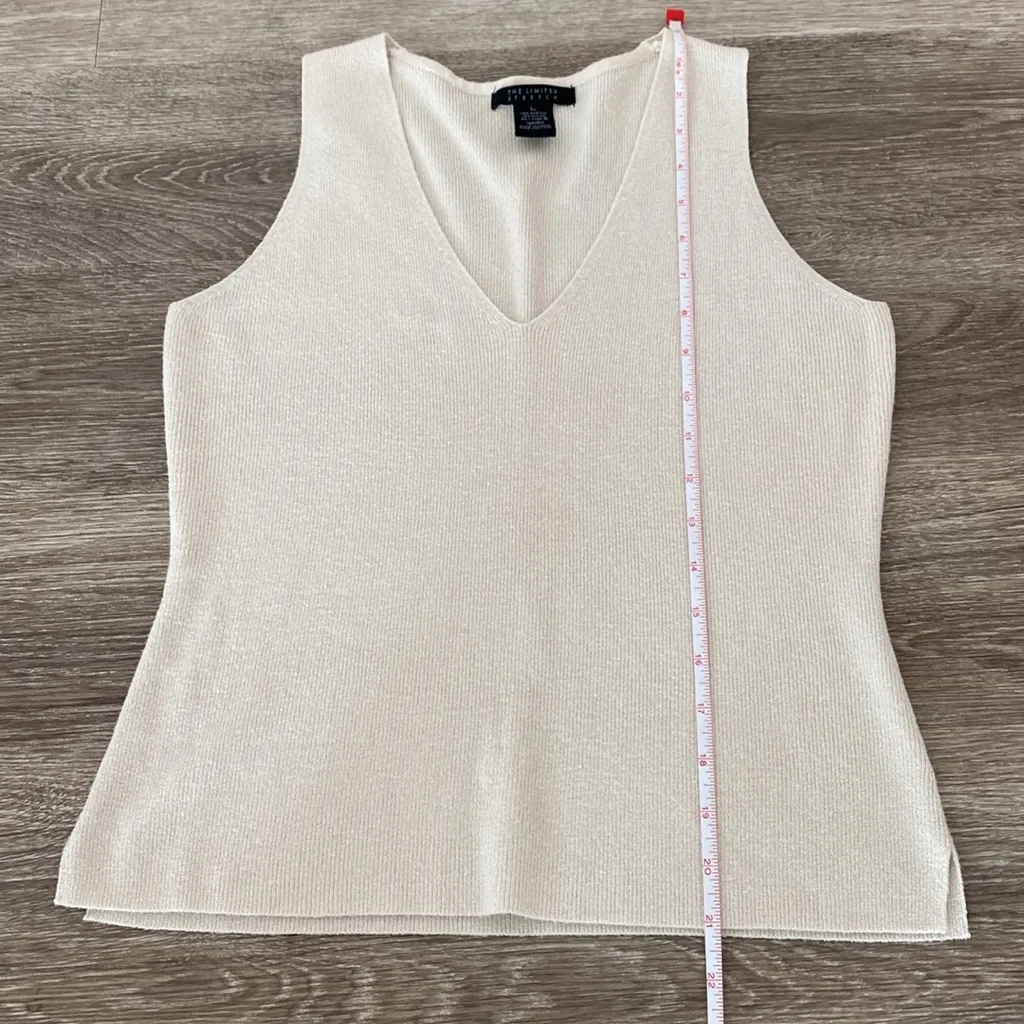 Y2k 90s vintage the Limited sweater sleeveless top ribbed beige cream ecru Large - Image 6