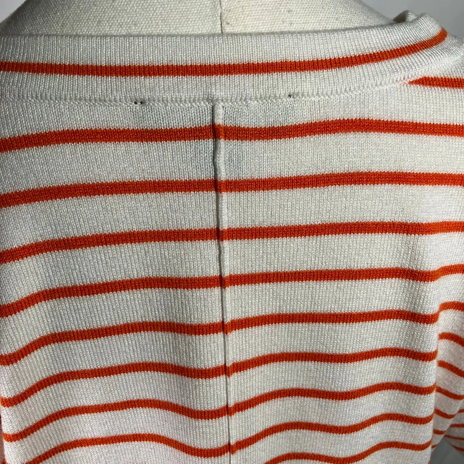 Ann Taylor Orange White Striped V-Neck Sweater Top Size S‎ SP22 Short Sleeve - Image 10