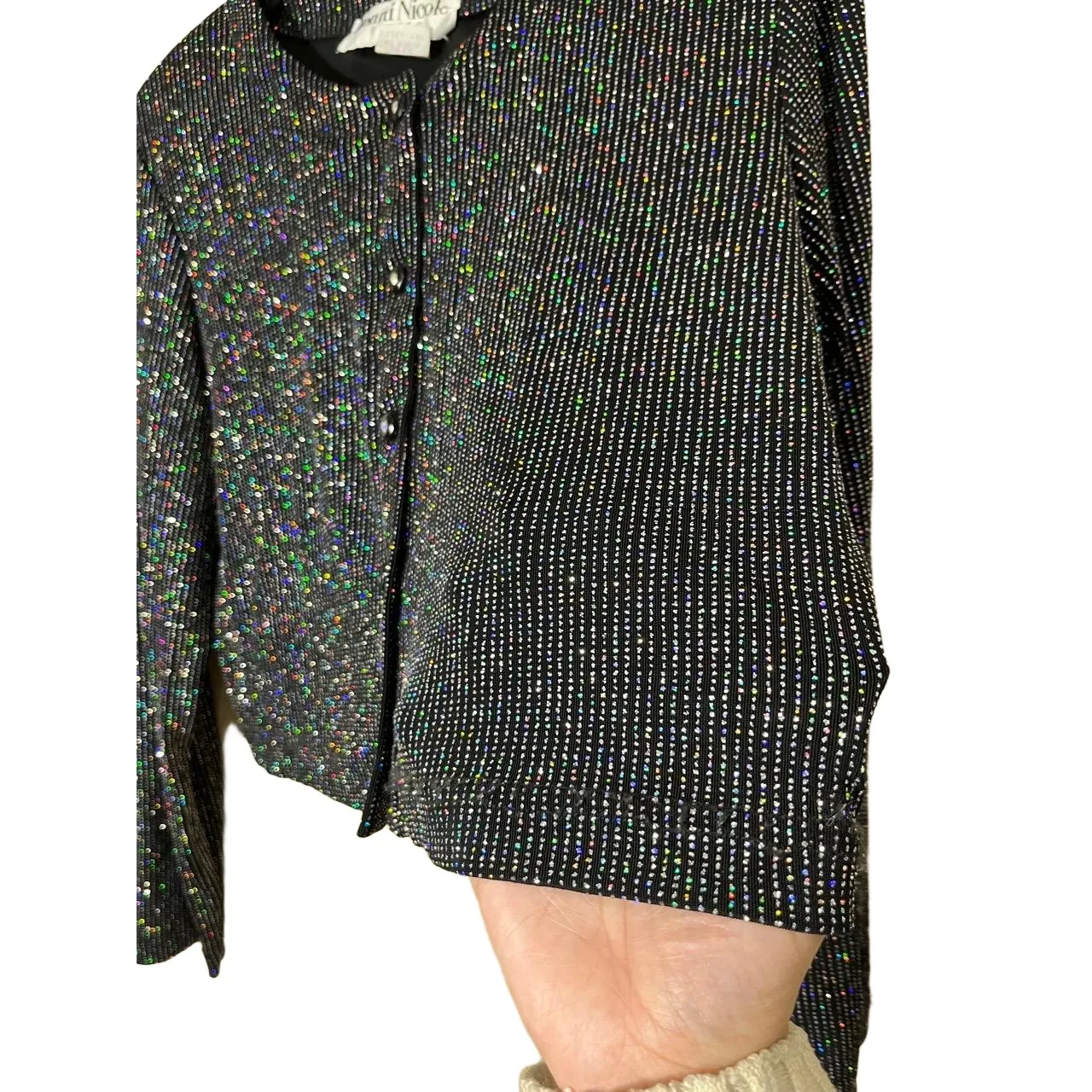 Ronni Nicole by Ouida Black Metallic Shimmer Button Up Cropped Cardigan 10P - Image 3