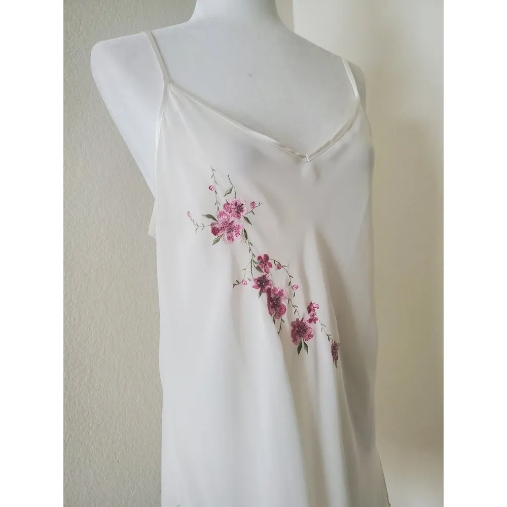 VTG Nightgown Expressions By California Dynasty White Embroidered Gown S… Size L - Image 2