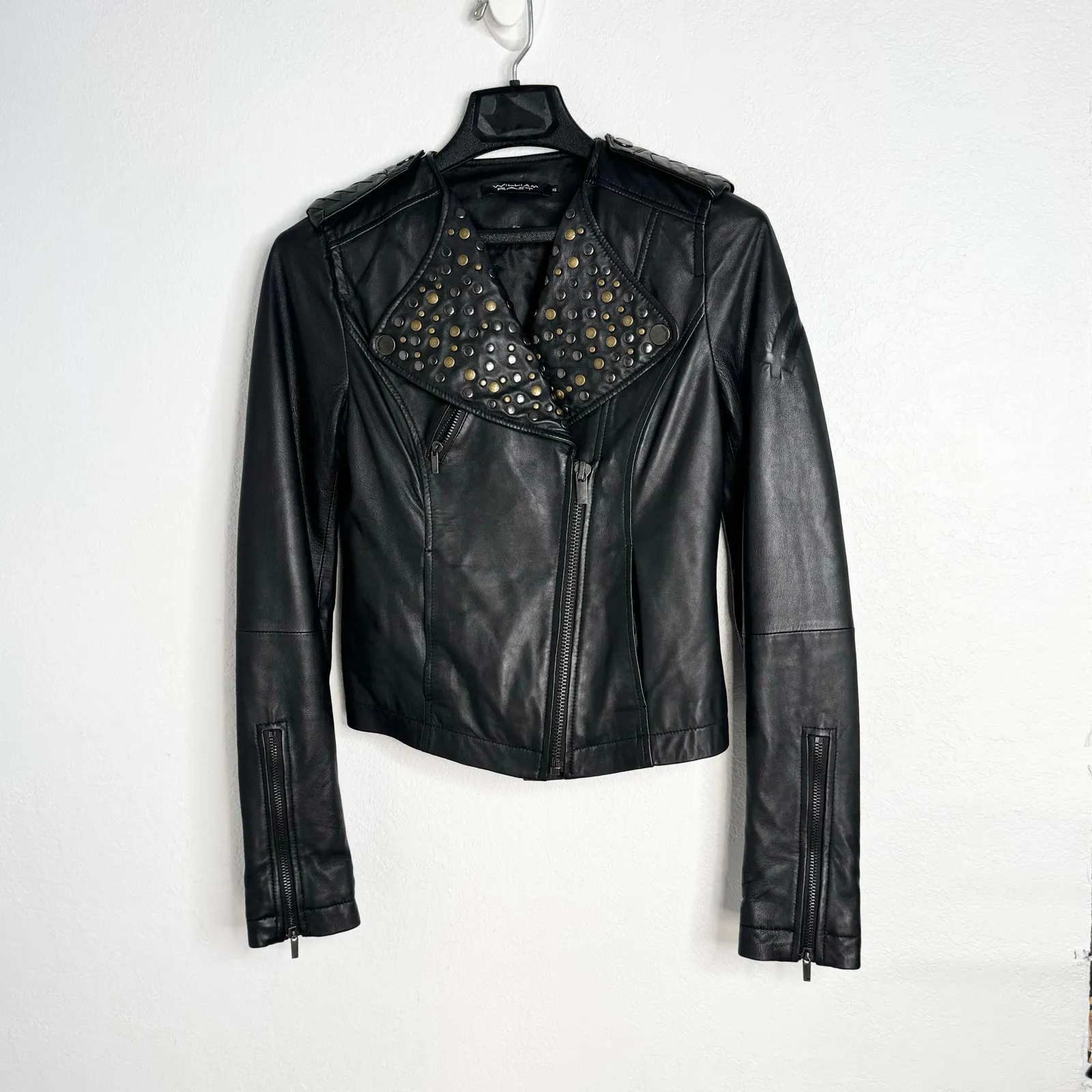 William Rast Studded Genuine Leather Moto Jacket Black Size XS - Image 10