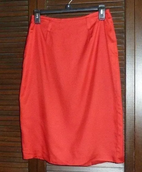 Linda Allard  Red 100% Silk Short Skirt, 6 8, New - Image 2