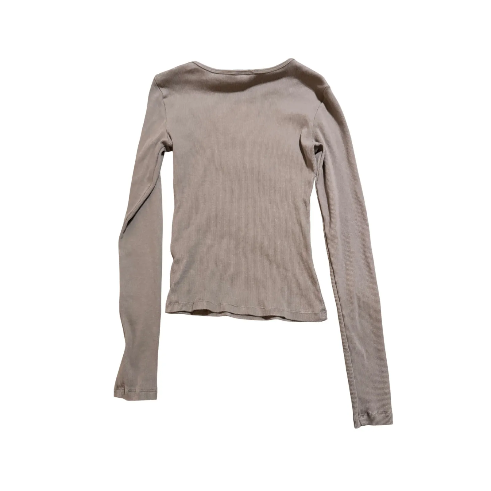 NWOT H&M Size XS Y2K Long Sleeve Ribbed Brown Round Neck Cotton Stretch Causal - Image 6