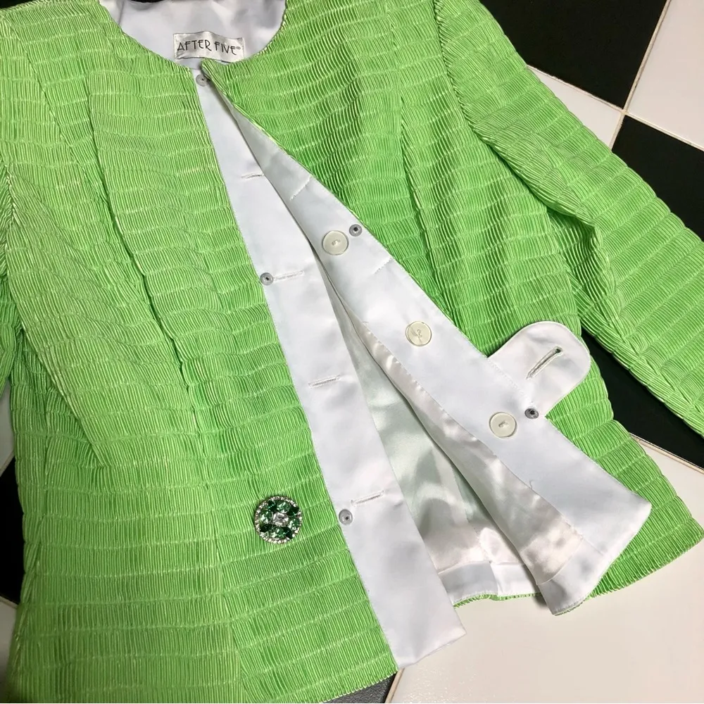 NWT Vintage After Five Lime Green Blazer Jacket Crystal Bejeweled Pistachio sz M - Image 6