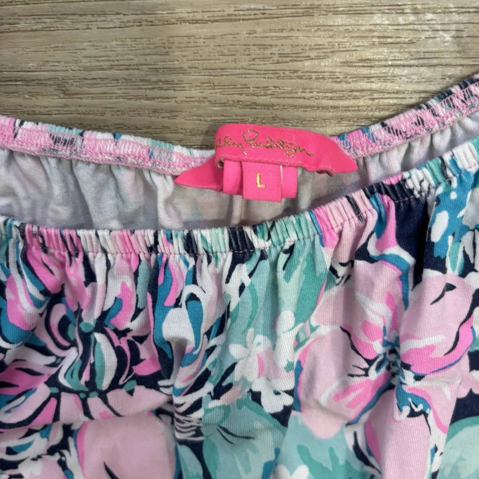 Lilly Pulitzer Skort Romper Size Large Pink Blue Off Shoulder Preppy Lana Dress - Image 4