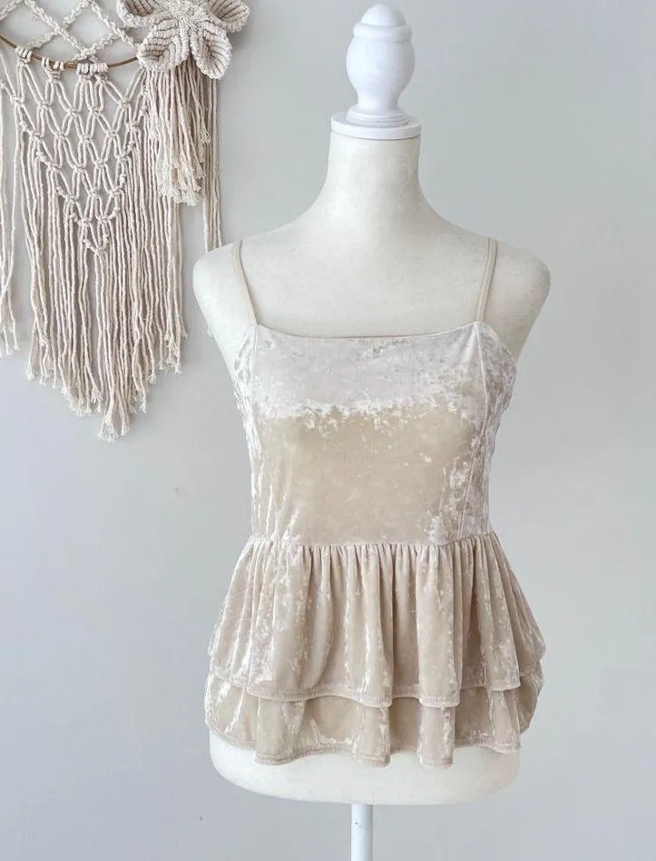 American Eagle Crushed Velvet Tank Top Cream Women's Medium Layered Dainty Flowy - Image 3