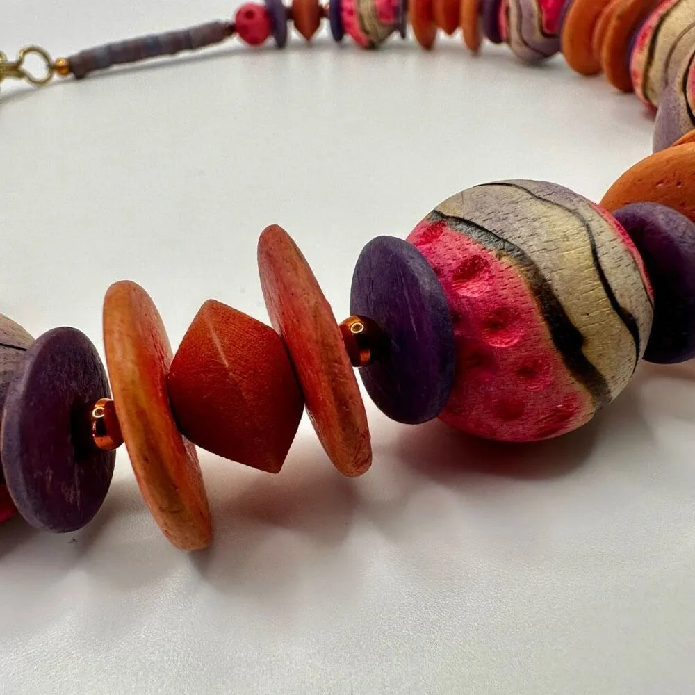 Pink and orange chunky beaded necklace - Image 3