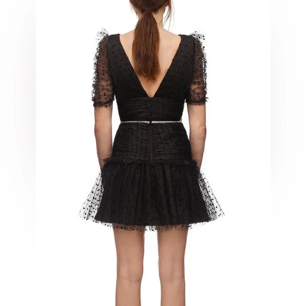 NWT Self Portrait Black Dot Mesh Mini Dress Size 2 - Image 5