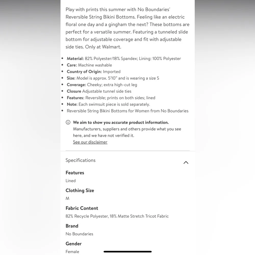 No Boundaries Reversible Paisley and Gingham String Bikini Bottoms Size Large - Image 5