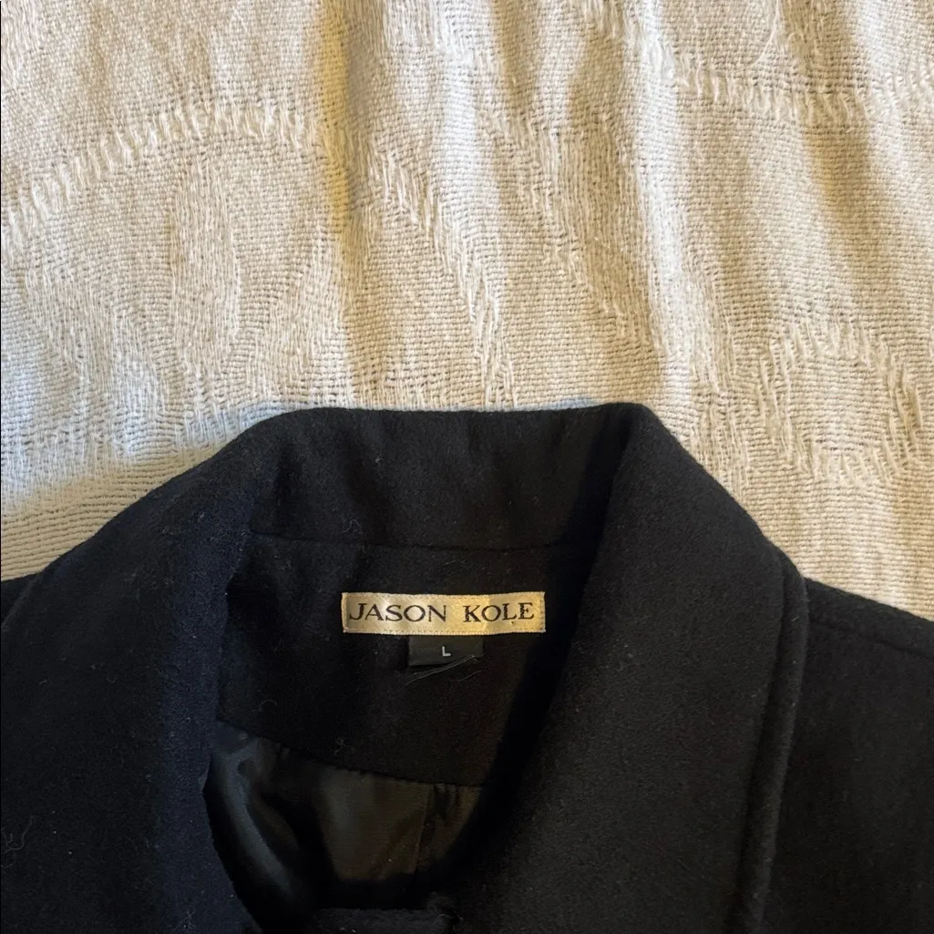 Elegant Black Women's Pea Coat Size L - Image 2