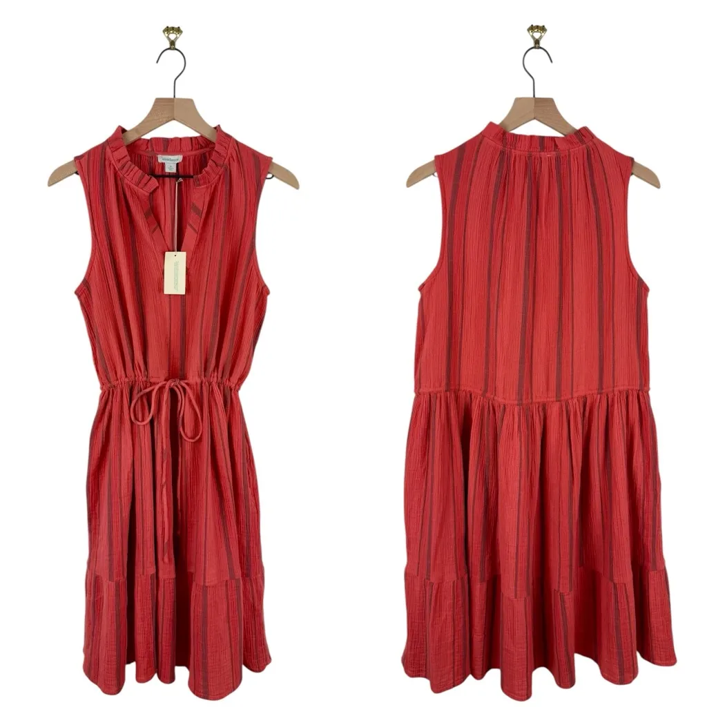 Sundance Adley Striped Gauze Cotton Dress Coral Sz S NWT - Image 5