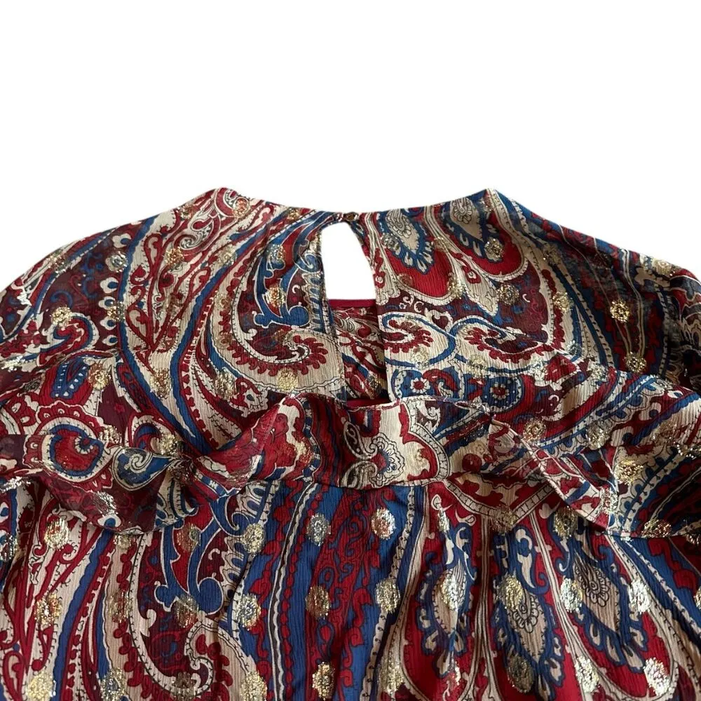 Haute Hippie Silk Long Sleeve Mini Dress Boho Paisley Print Ruffle Size Medium - Image 7