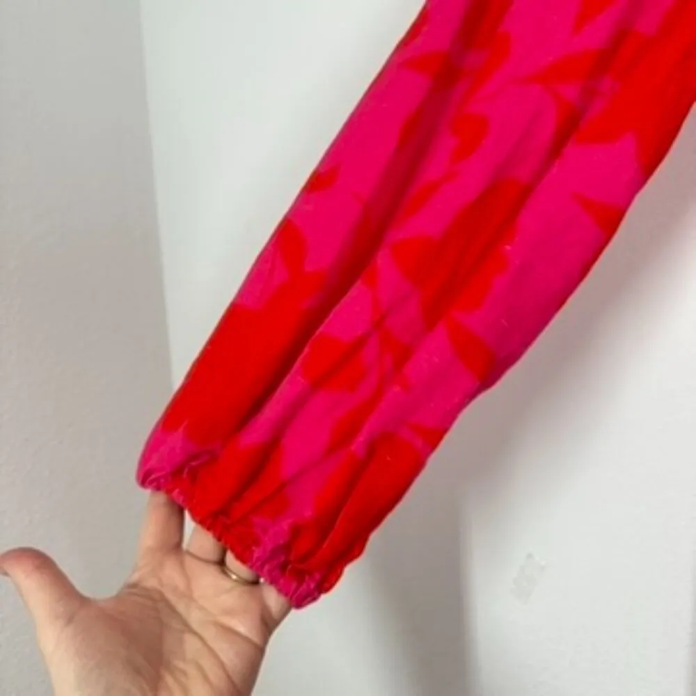 Kate Spade x Target Womens Size XXS Bright Red Pink Linen Blend Long Sleeve Midi - Image 4