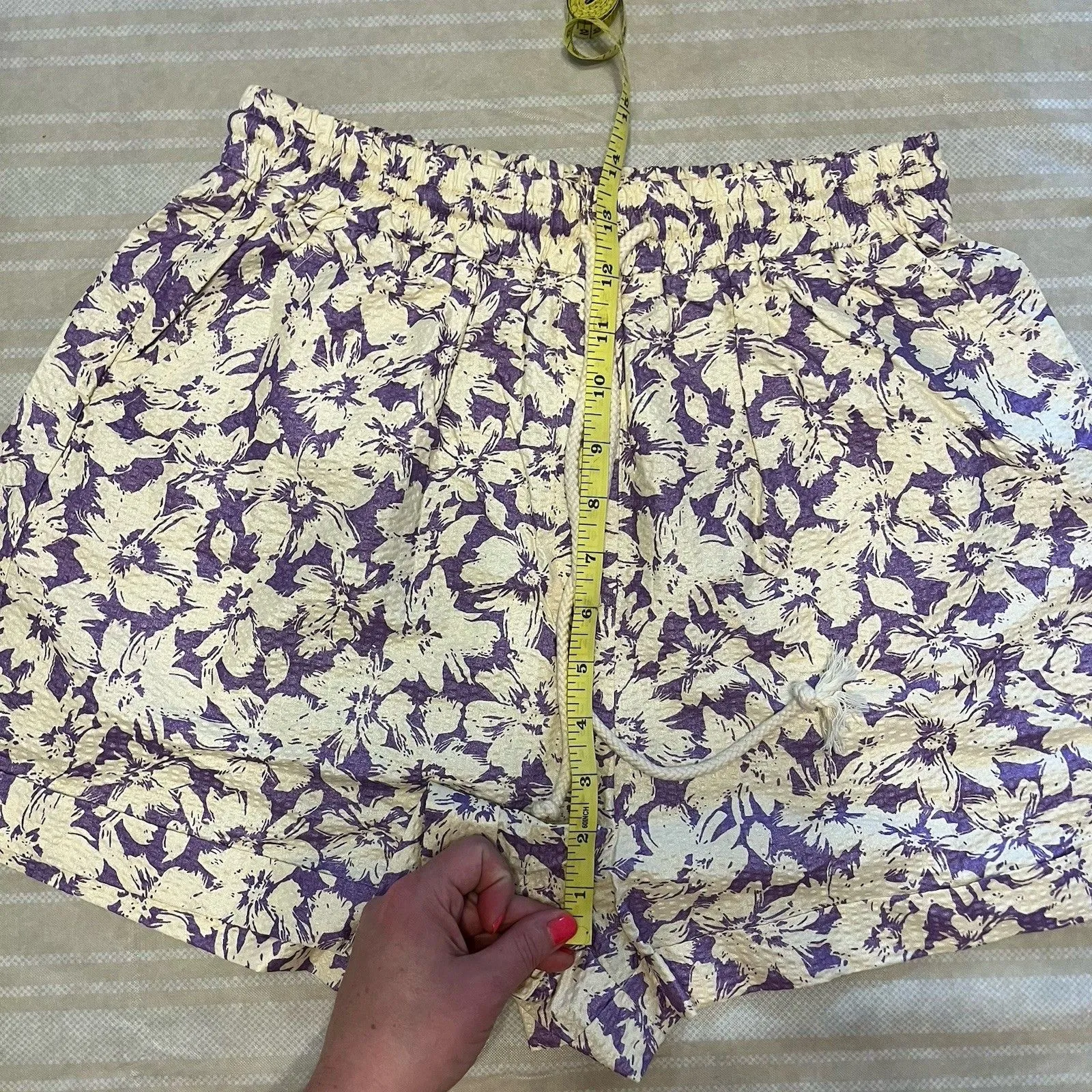 FRNCH Paris Shorts Loose Fit Jalia Women Sz. Small White Purple Floral Elastic - Image 4