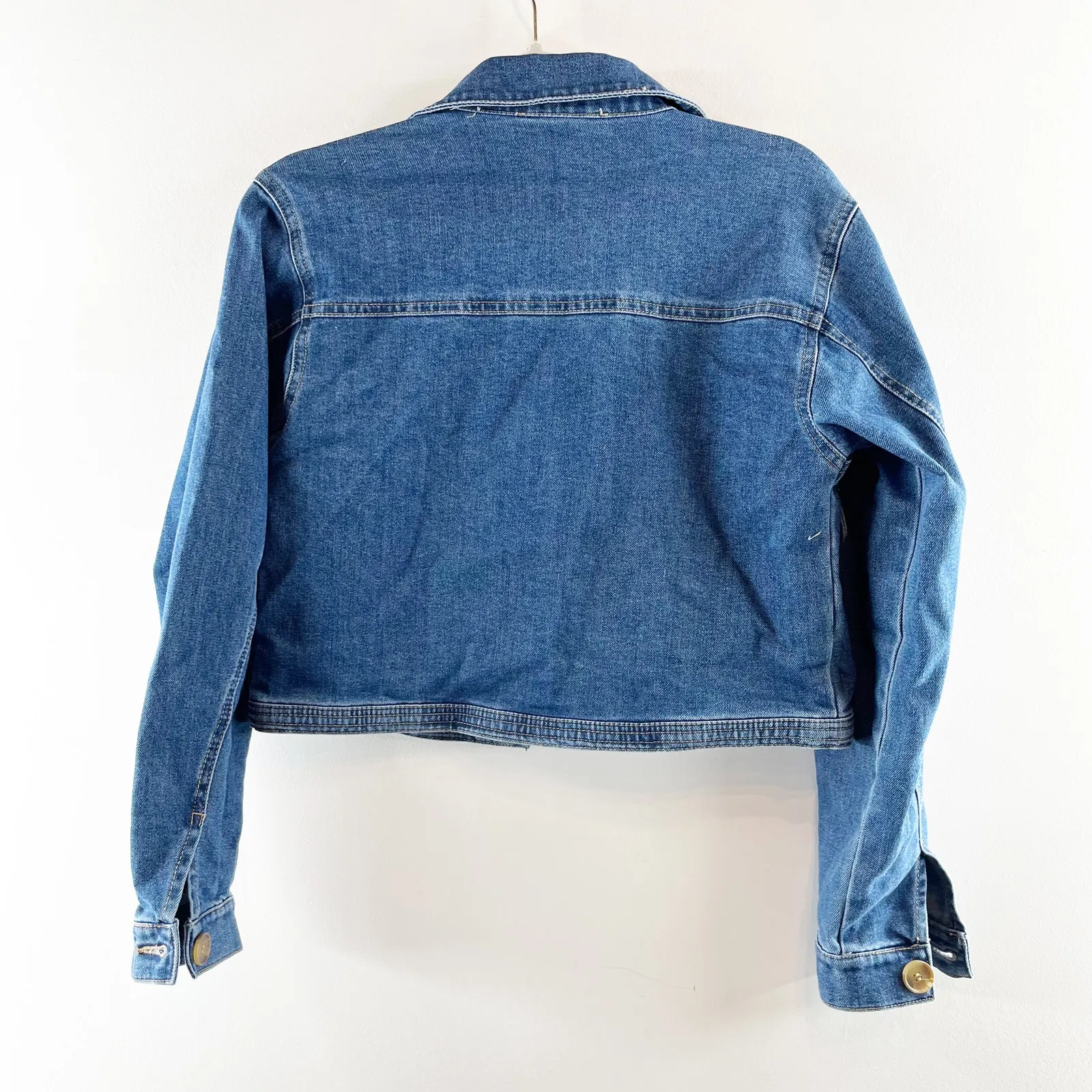 Rachel Zoe Cropped Button Up Denim Jean Jacket Blue XS - Image 4