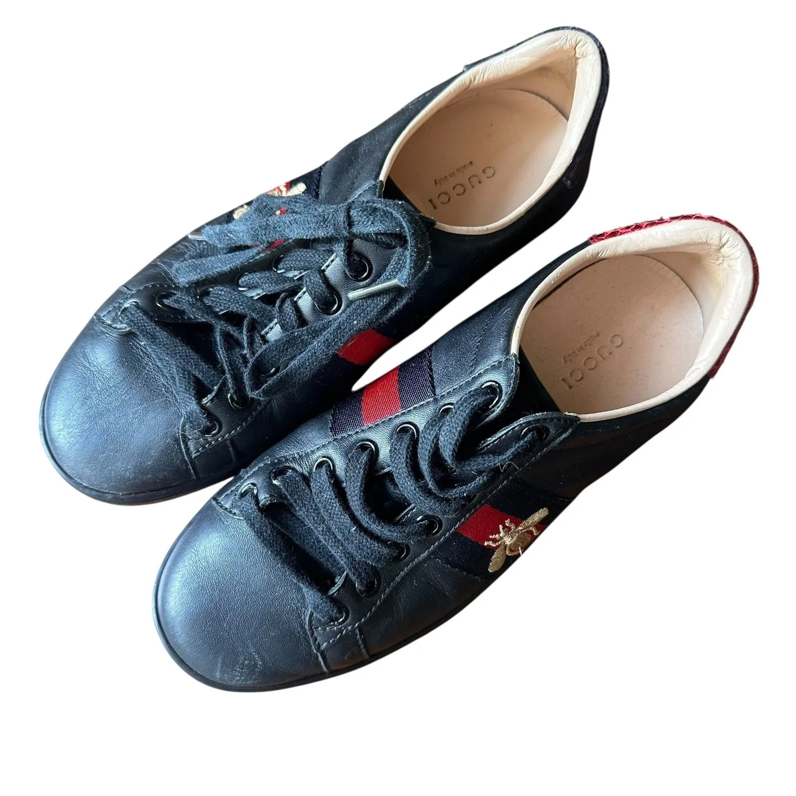 GUCCI Ace Bee Leather Sneakers Black Sz 35‎ (US 5) - Image 4