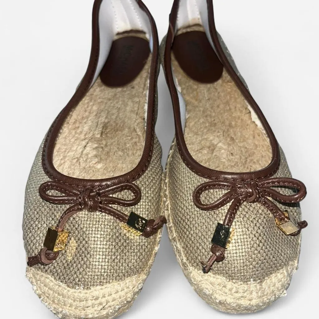 Michael Kors Gold Canvas Jute and Leather Espadrille Flats NEW size 7.5 - Image 5