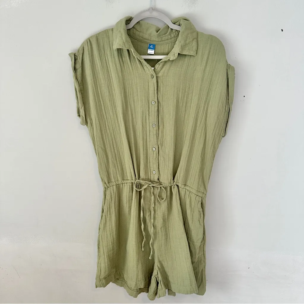 Old Navy Crinkle Gauze Romper Green NEW NWT Medium Tall - Image 2
