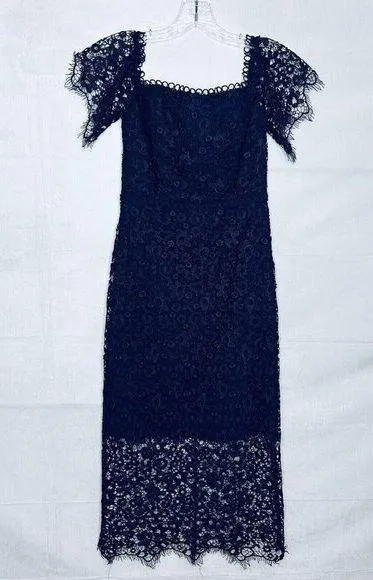 ML Monique Lhuillier Navy Off-Shoulder Lace Cocktail Dress Size 0 Worn Once - Image 1