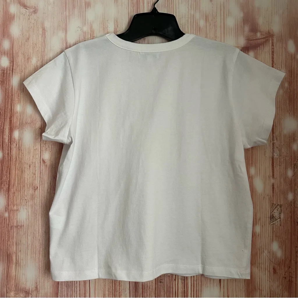 Liana White Rabbit Fur Pocket Crewneck Cropped T Shirt NWOT Size M Size M - Image 8