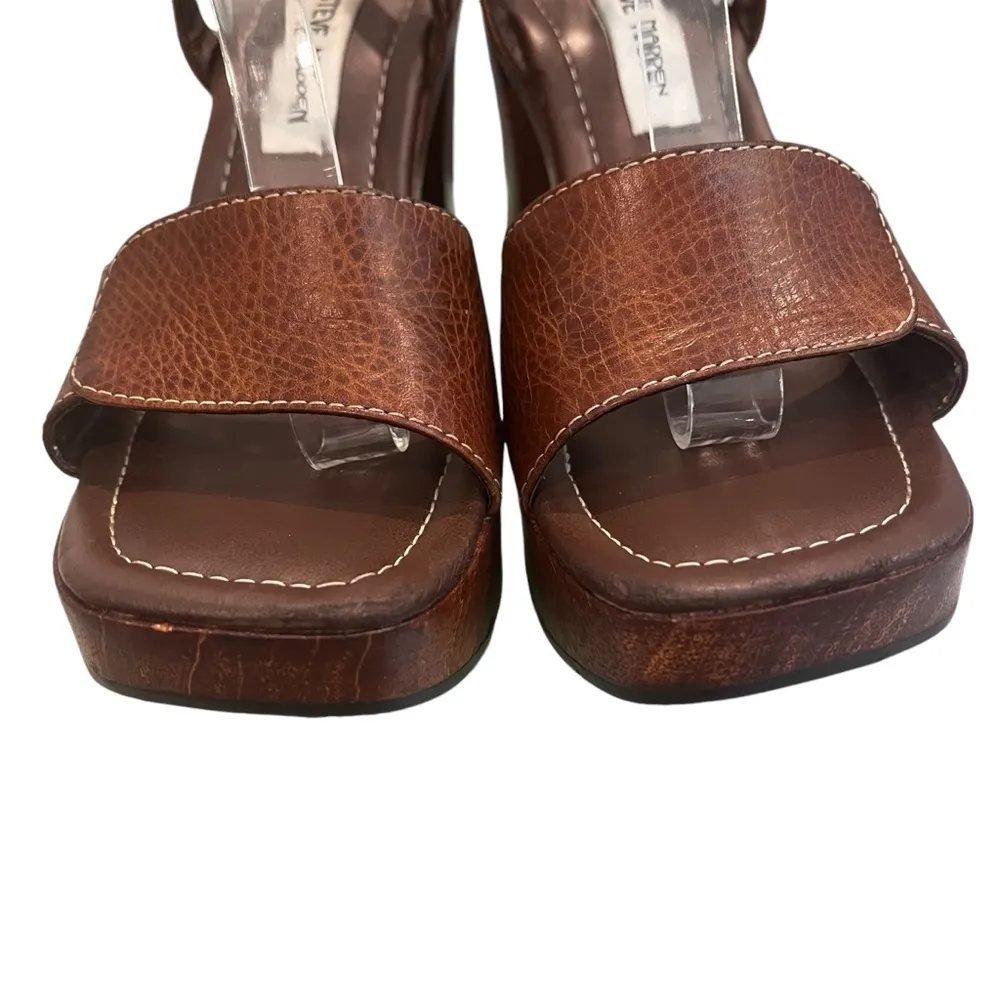 Vintage Y2K Steve Madden “Lindsie” Leather Sandal Wooden Heel Platform, Sz 6 - Image 10