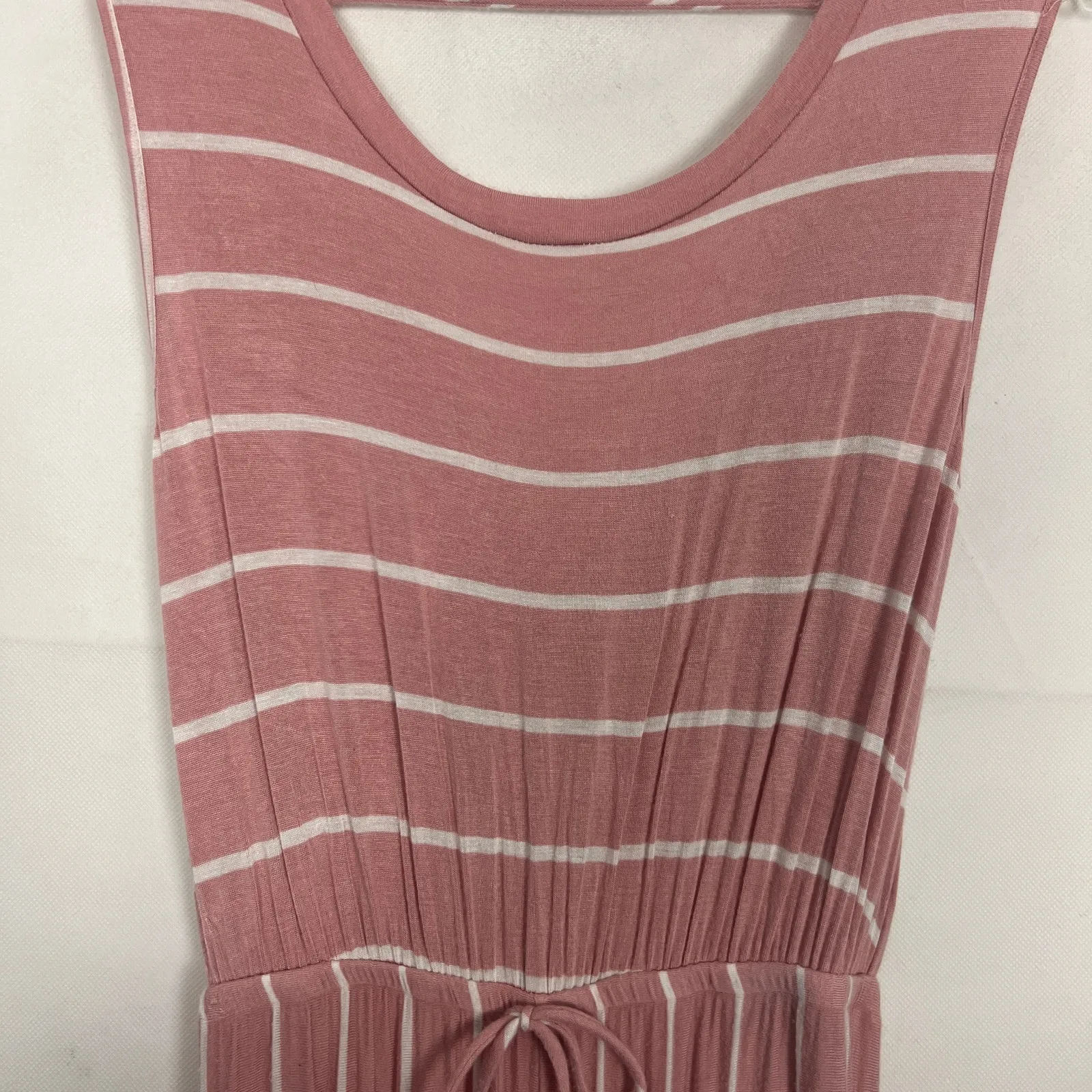 Lovely Melody Pink Rose & White Striped Sleeveless Jumpsuit Size Small - Image 3