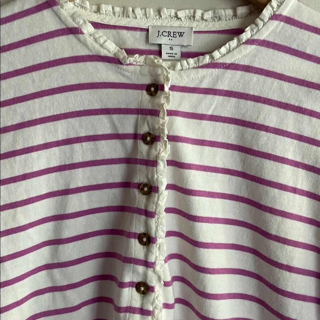 J.Crew Striped Ruffle-collar Henley Top - Image 5