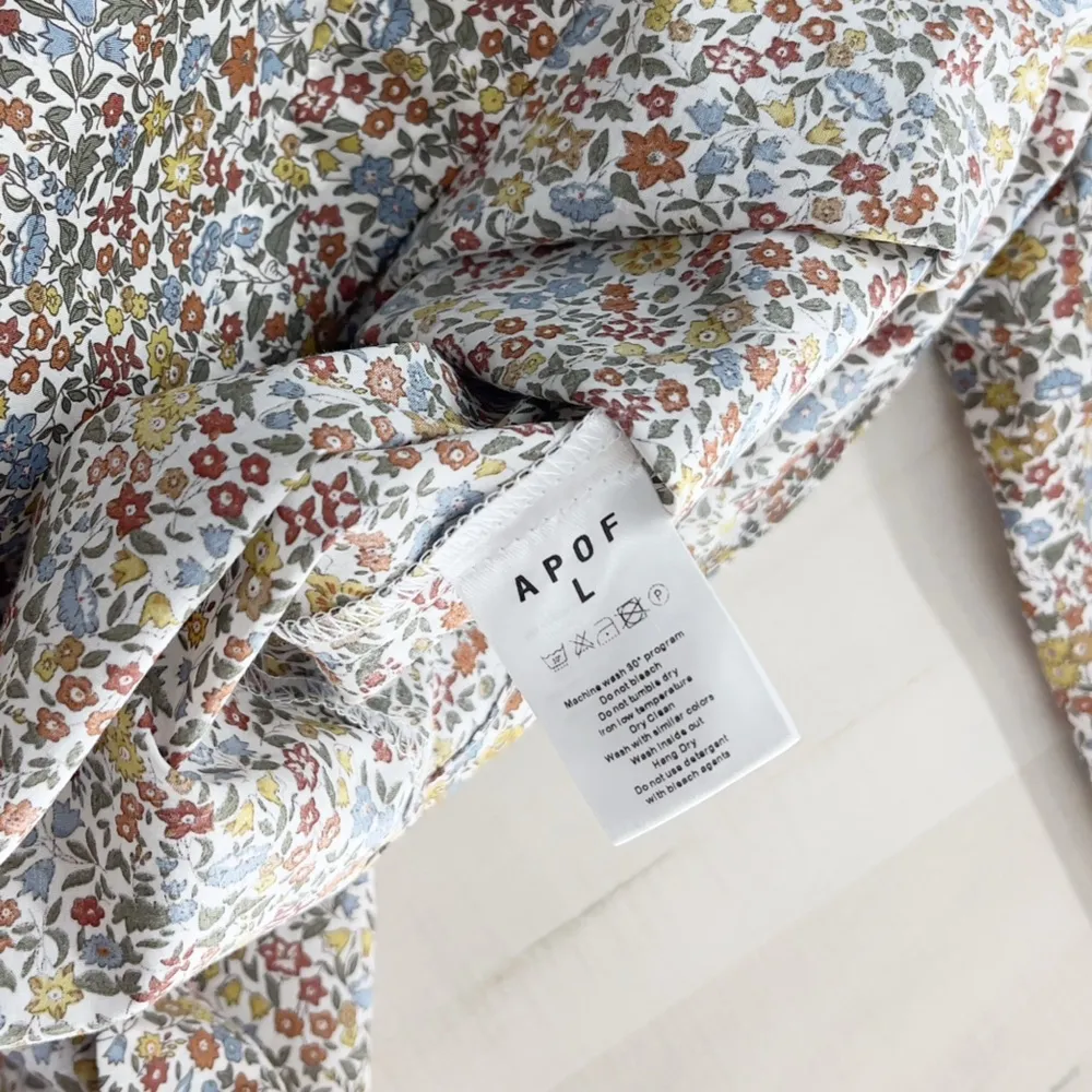APOF floral peasant cotton floral printed blouse boho casual tuckernut L White Size L - Image 7