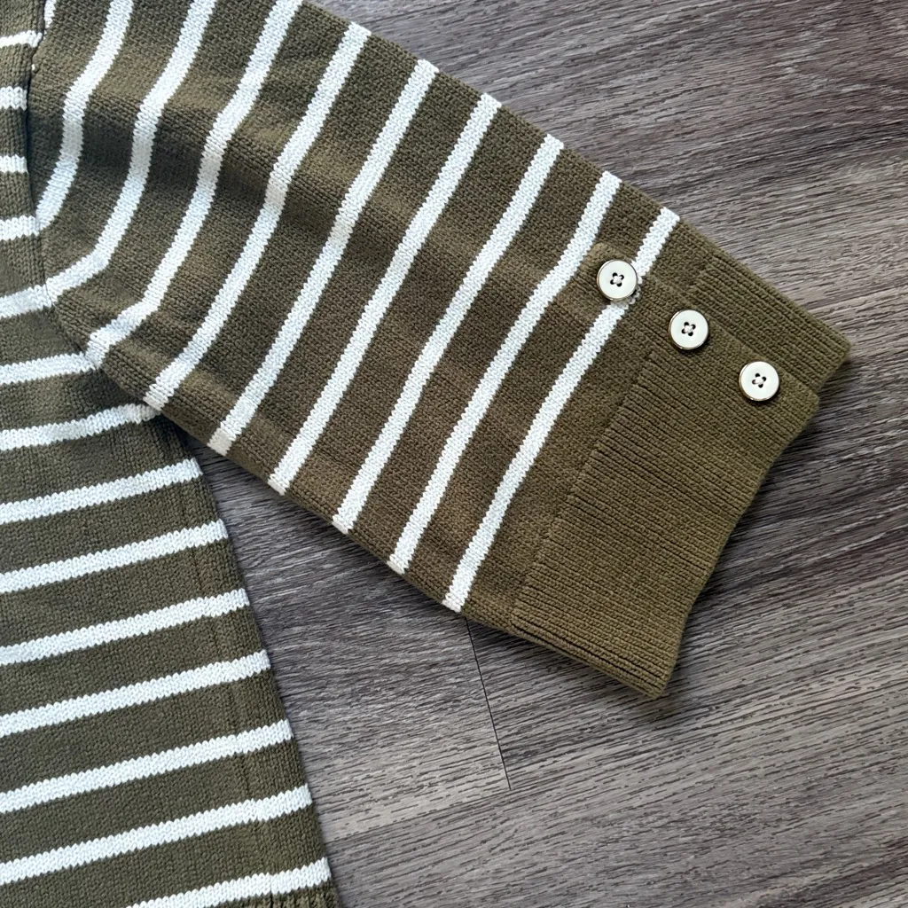 Talbots Olive and cream Striped Sweater 1X Boxy Knit Crewneck - Image 5