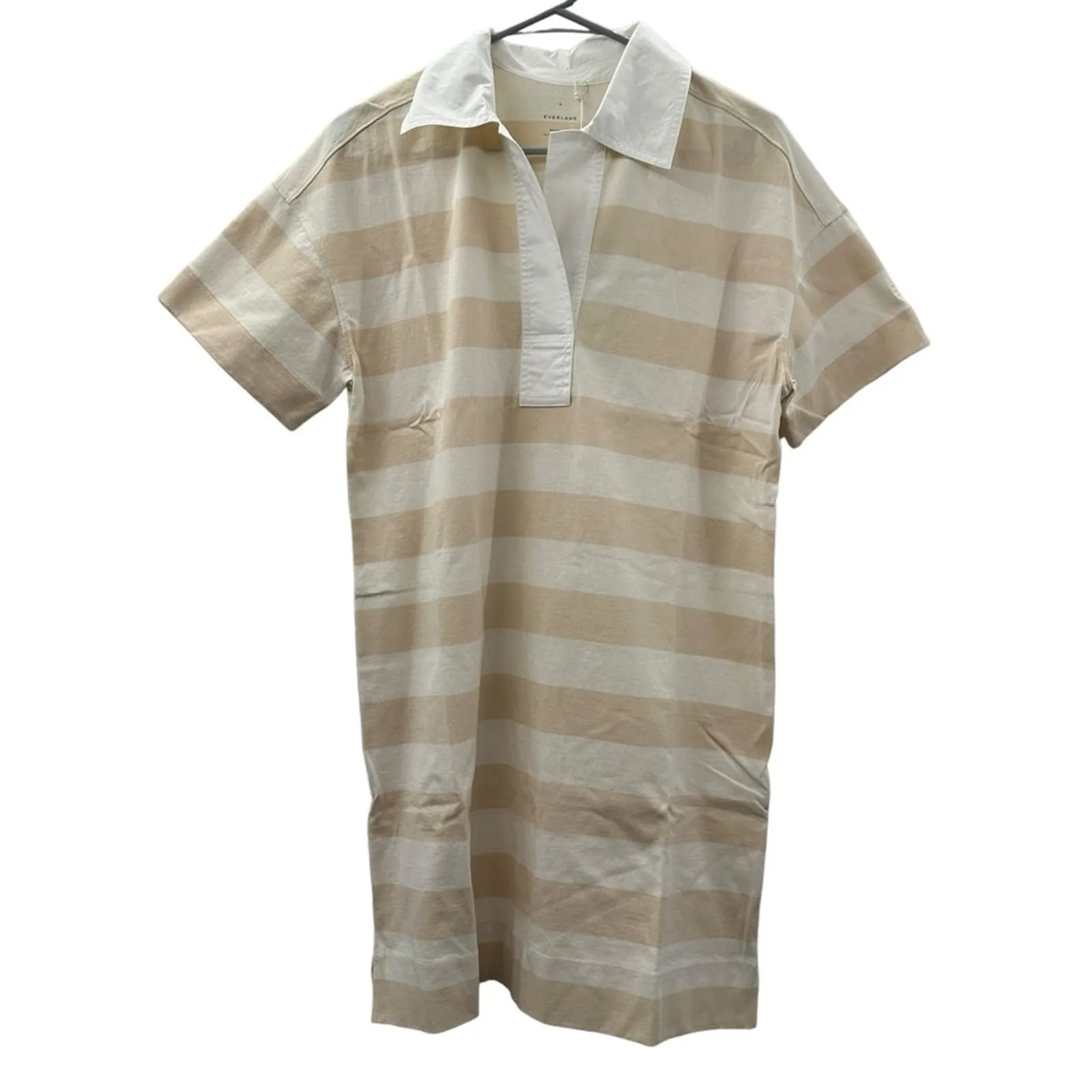 Everlane The Organic Cotton White‎ & Cream Stripe Polo Mini Dress Sz S NEW - Image 3